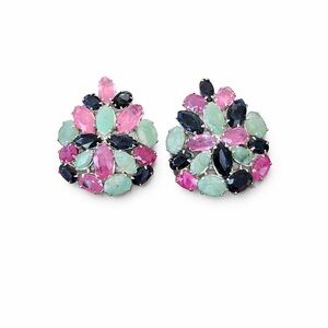 Sterling Silver Emerald, Ruby And Sapphire Earrings New